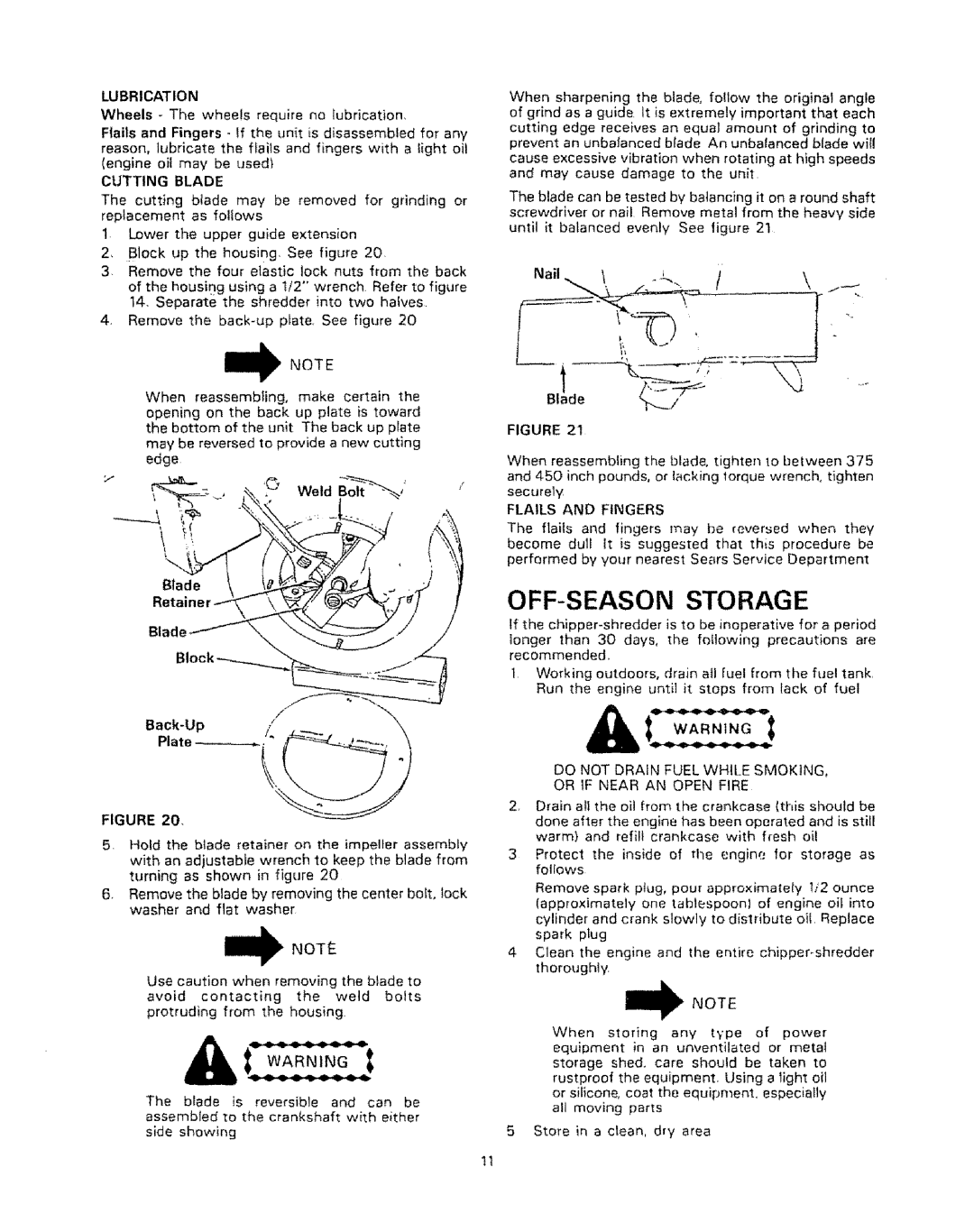 Craftsman 247.796890, 770-5875B manual OFF-SEASON Storage, Lubrication, Blade, Flails and Fingers 