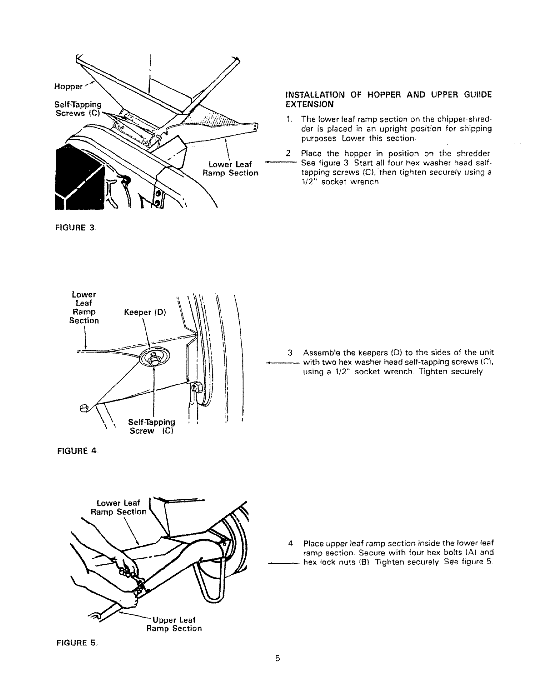 Craftsman 247.796890 Installation of Hopper and Upper GUItDE, Extension, Self-Tapping Screw C, Lower Leaf Ramp Section 