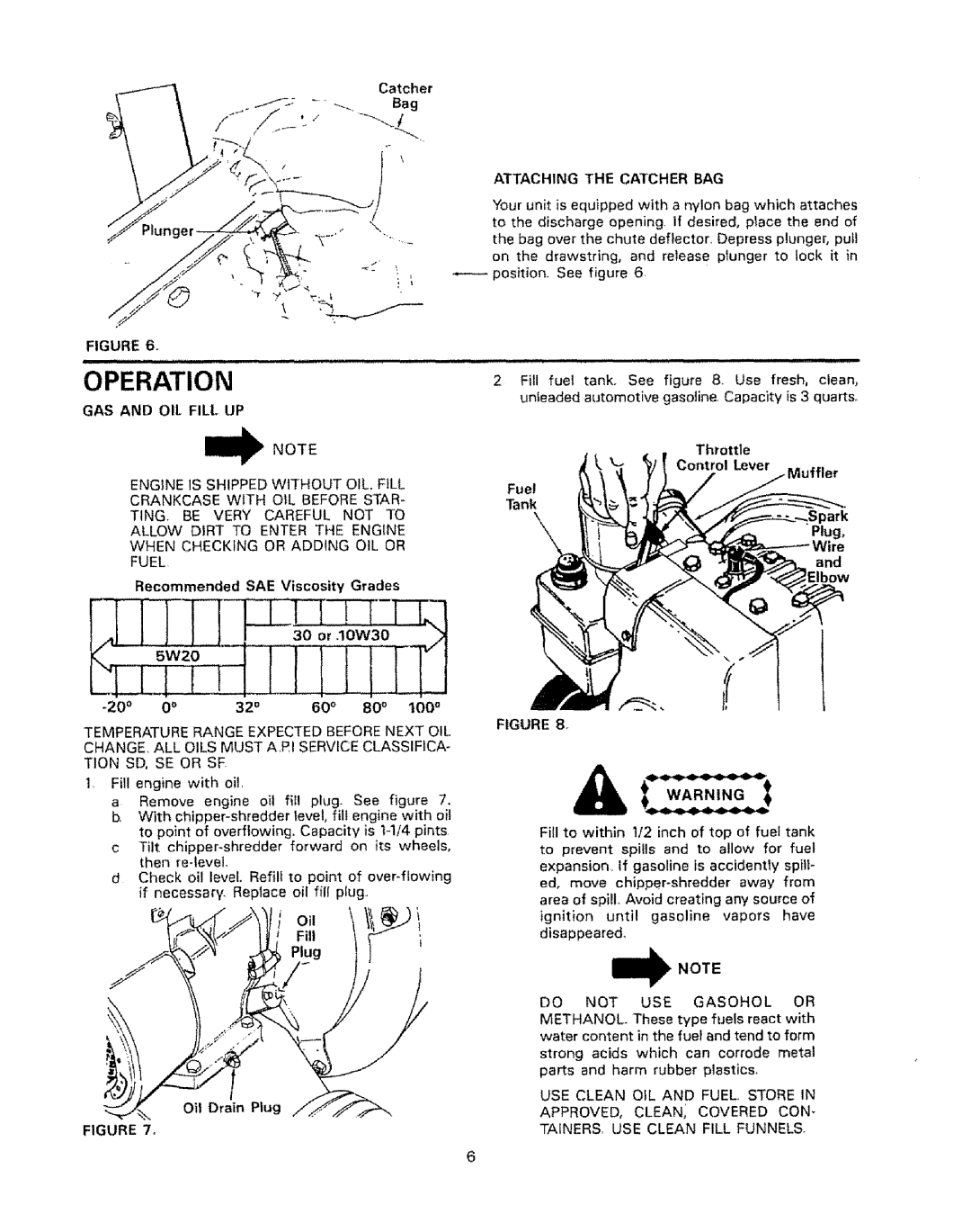 Craftsman 770-5875B, 247.796890 manual Fuel Tank Park Plug, Attaching the Catcher BAG 