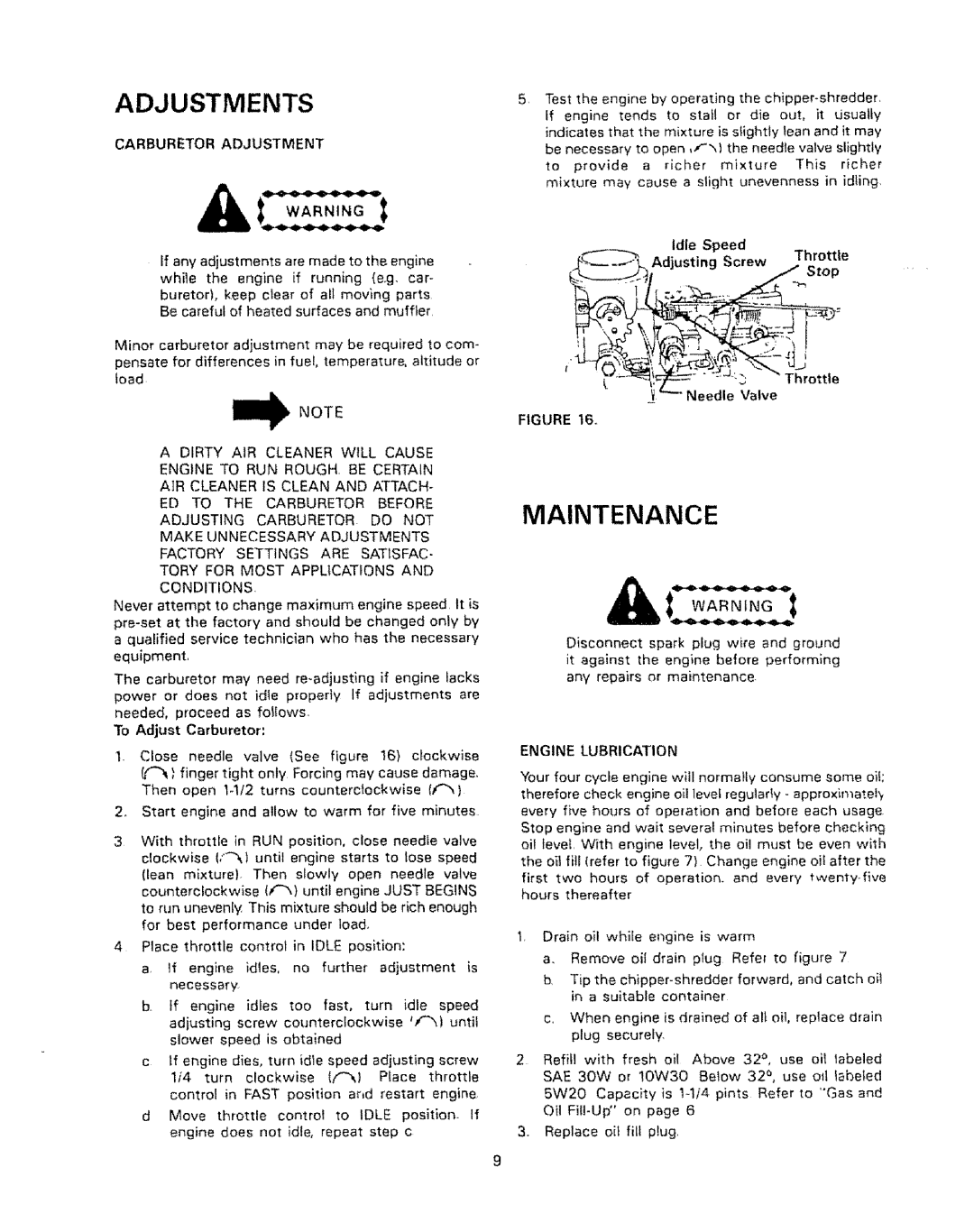 Craftsman 770-5875B, 247.796890 manual Engine Lubrication, Carburetor Adjustment 