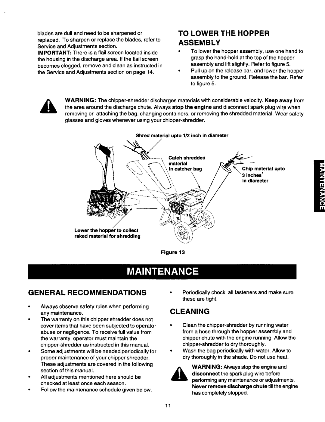 Craftsman 247.775870 owner manual To Lower the Hopper Assembly, General Recommendations, Cleaning 