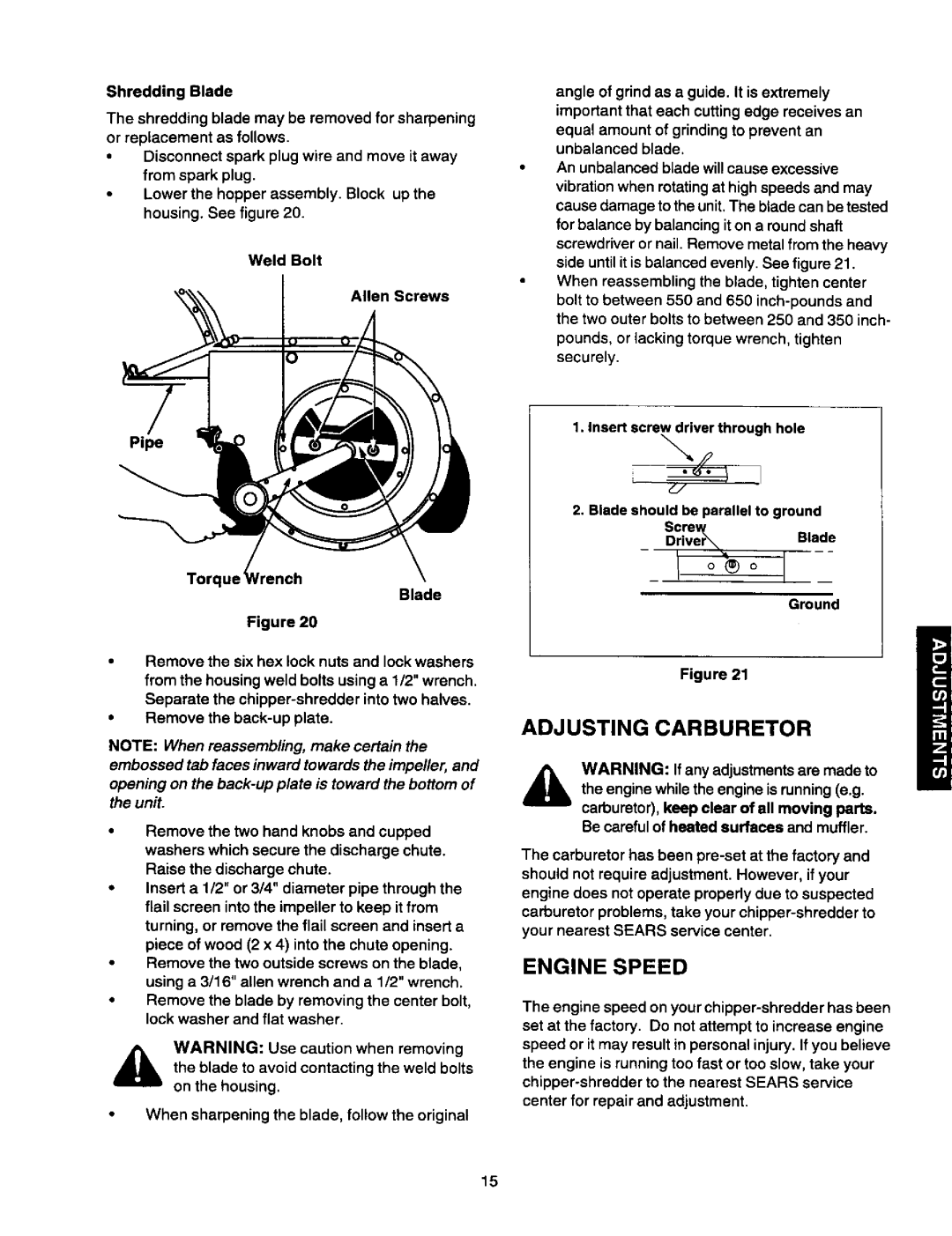 Craftsman 247.775870 owner manual Adjusting Carburetor, Engine Speed 