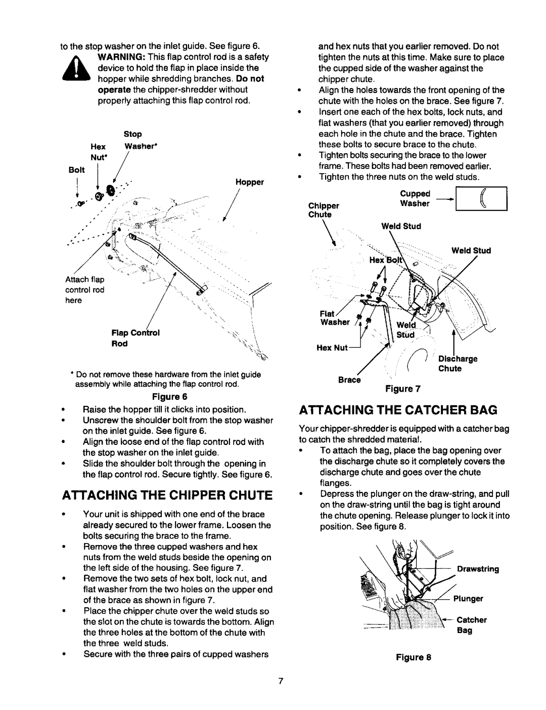 Craftsman 247.775870 owner manual Attaching the Chipper Chute, Attaching the Catcher BAG, Washer 