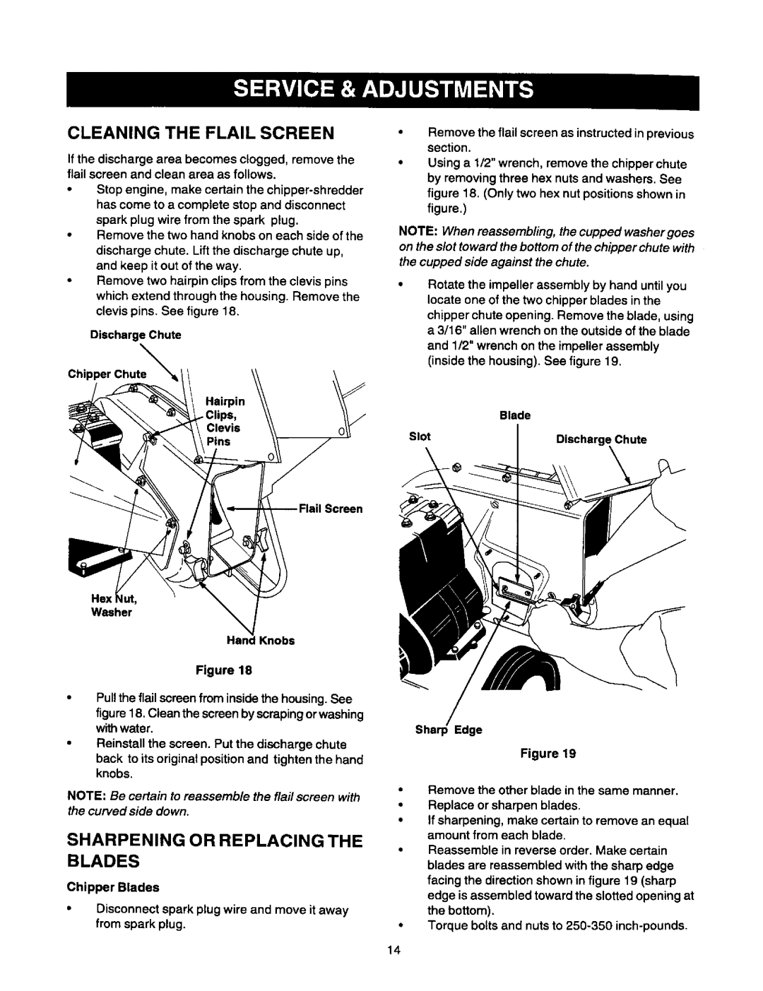 Craftsman 247.775870 owner manual Cleaning The Flail Screen, Sharpening Or Replacing The Blades 