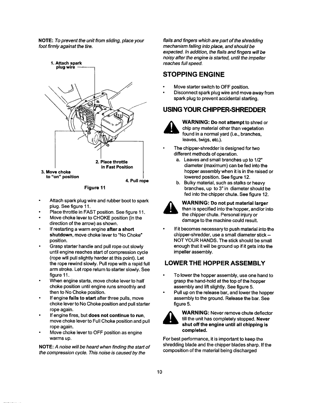 Craftsman 247.77588O Stopping Engine, Using Your CHIPPER-SHREDDER, To lowerthe hopper assembly, use one handto 