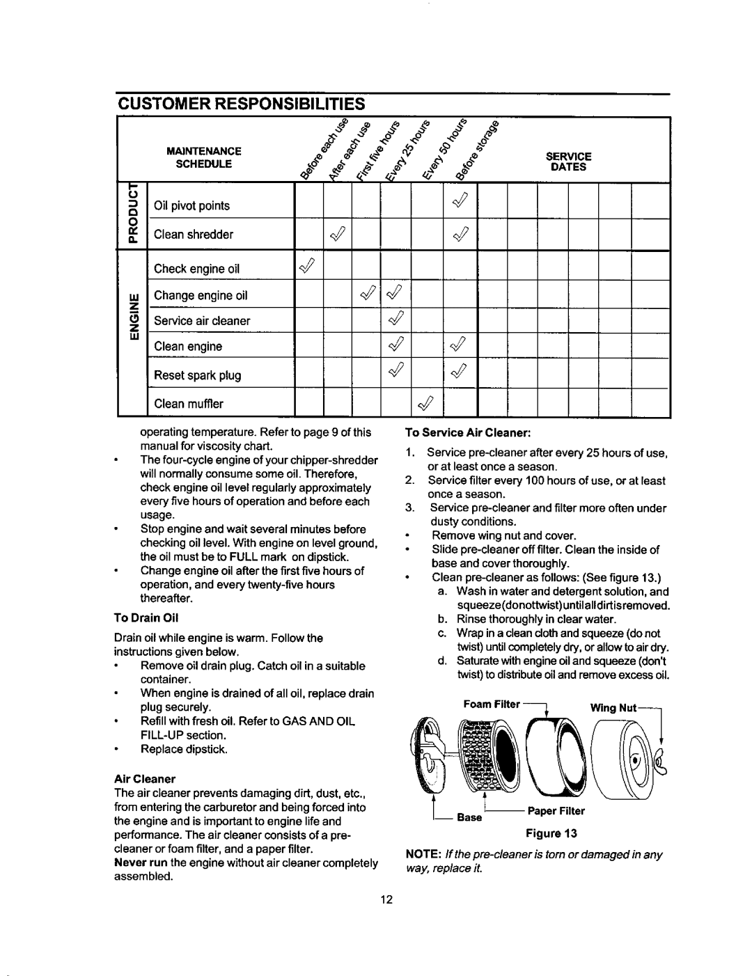 Craftsman 247.77588O owner manual Customer Responsibilities 