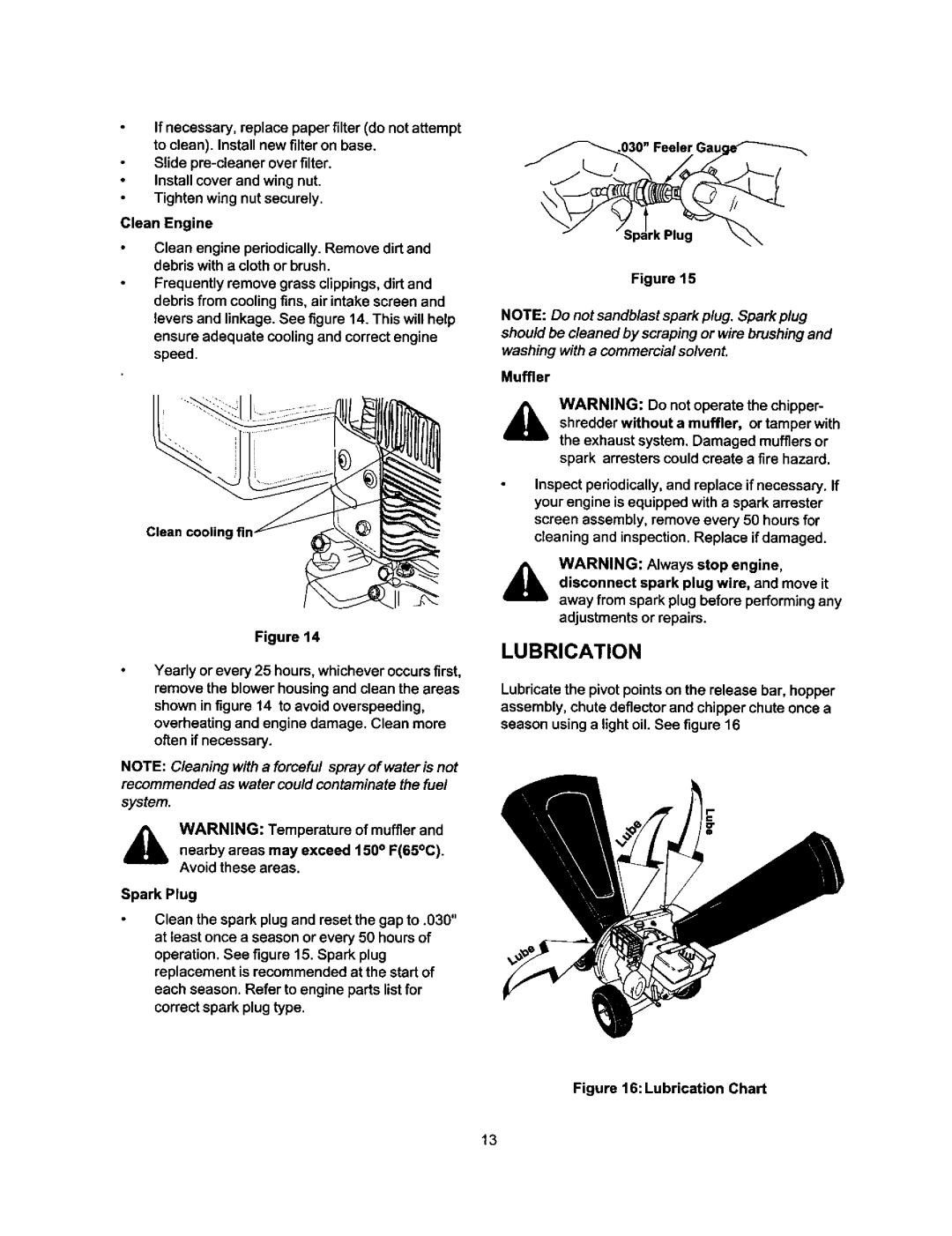 Craftsman 247.77588O Ifnecessary,replacepaper filterdo not attempt, Lubrication, Avoid these areas Spark Plug, Muffler 