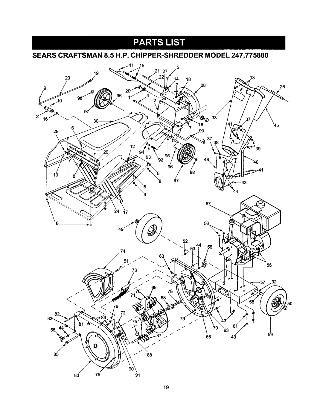 Craftsman 247.77588O owner manual Sears Craftsman 8.5 H.P. CHIPPER-SHREDDER, Model 