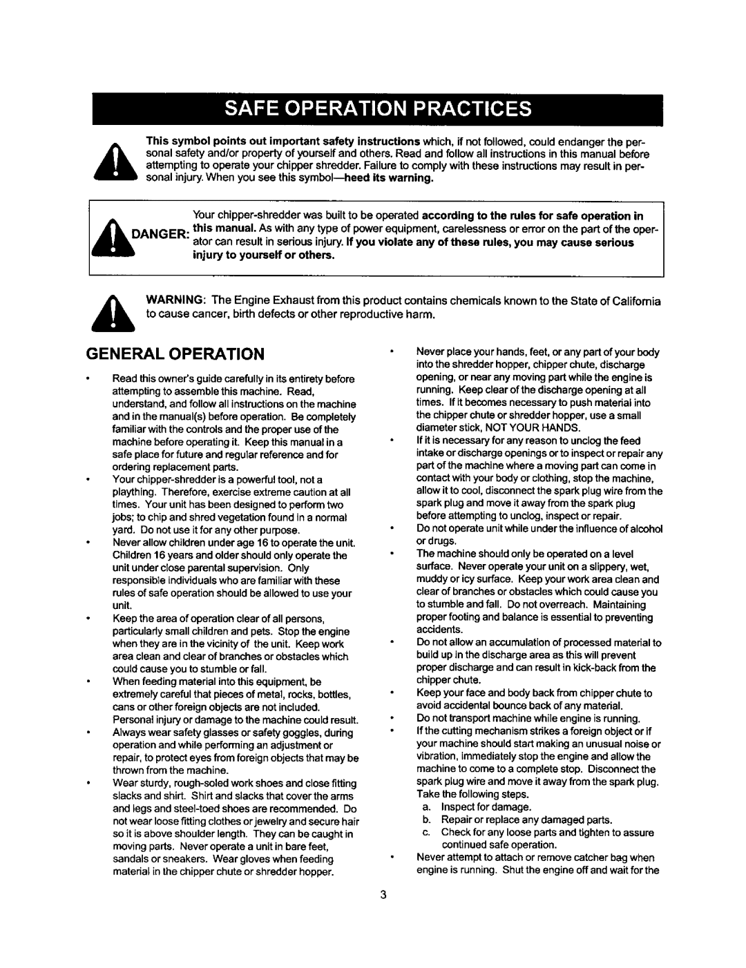 Craftsman 247.77588O owner manual General Operation, To cause cancer, birthdefects or other reproductiveharm 