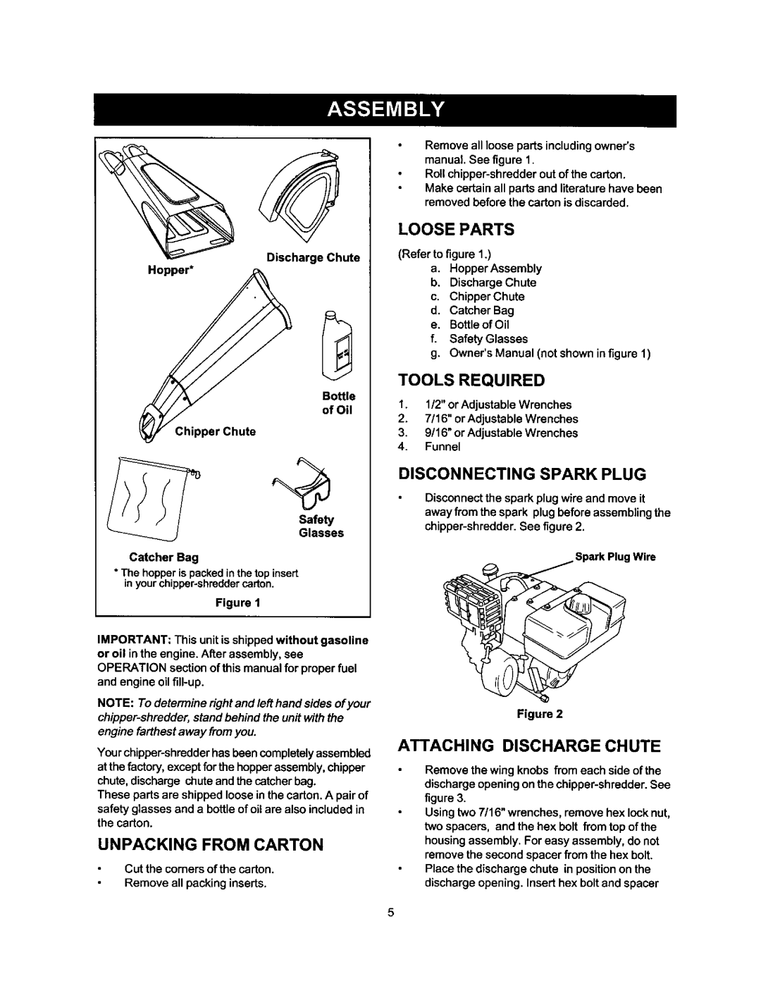 Craftsman 247.77588O owner manual Hopper, ChipperChute, Loose Parts, Unpacking from Carton 