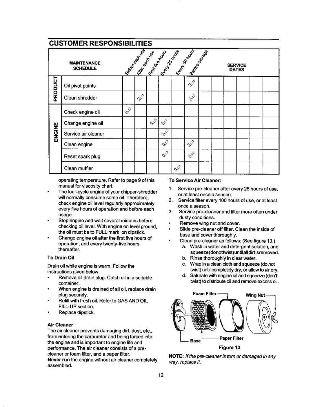 Craftsman 247.77588O owner manual v.C o,TEs, sc. oo, Customer Responsibilities 