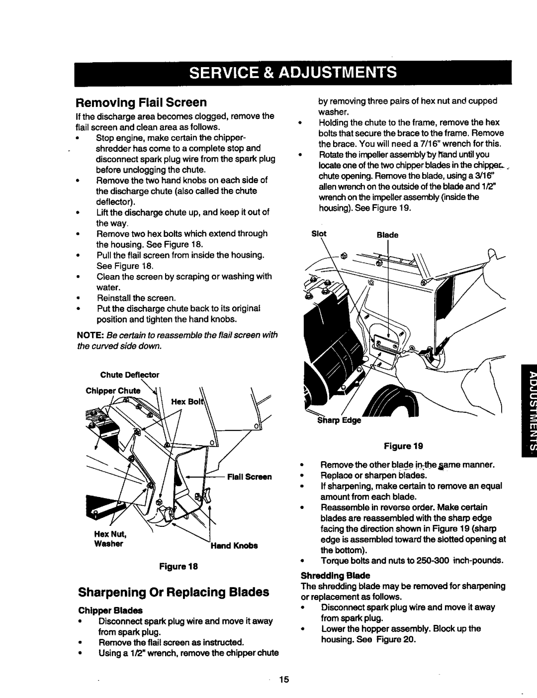 Craftsman 247.775890 manual Removing Flail Screen, Sharpening Or Replacing Blades 