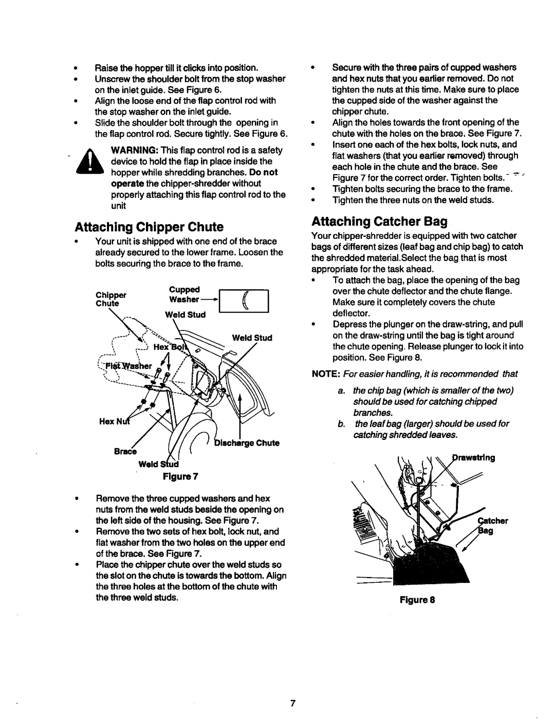 Craftsman 247.775890 manual Attaching Chipper Chute, Attaching Catcher Bag 