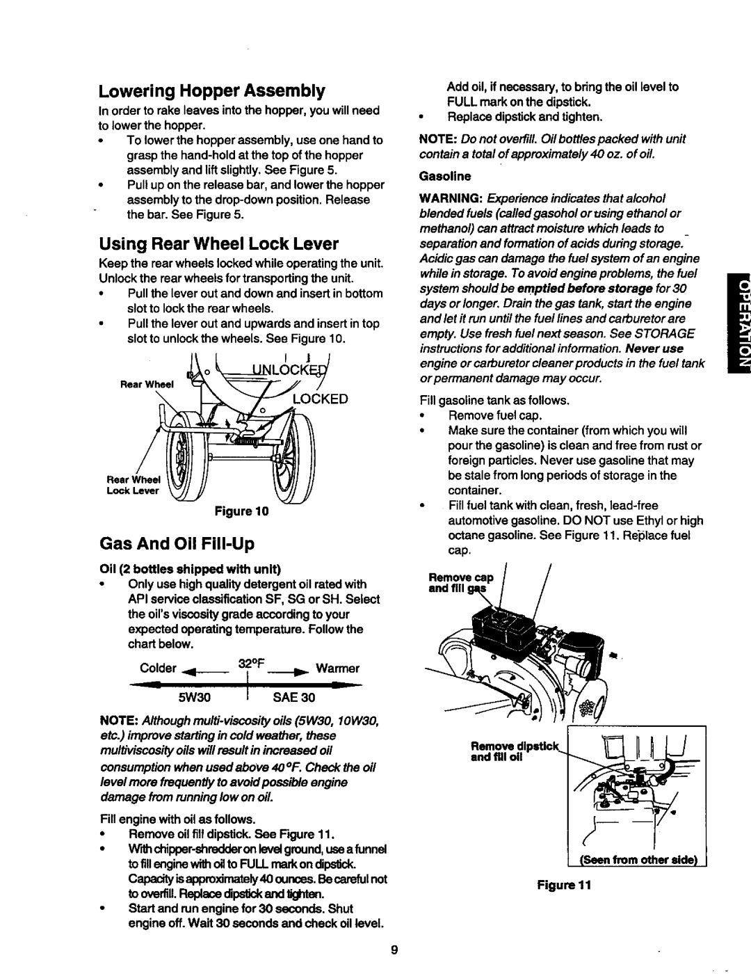 Craftsman 247.775890 manual Using Rear Wheel Lock Lever, Gas And Oil Fill-Up, Toover u, dipsUckondUghton 