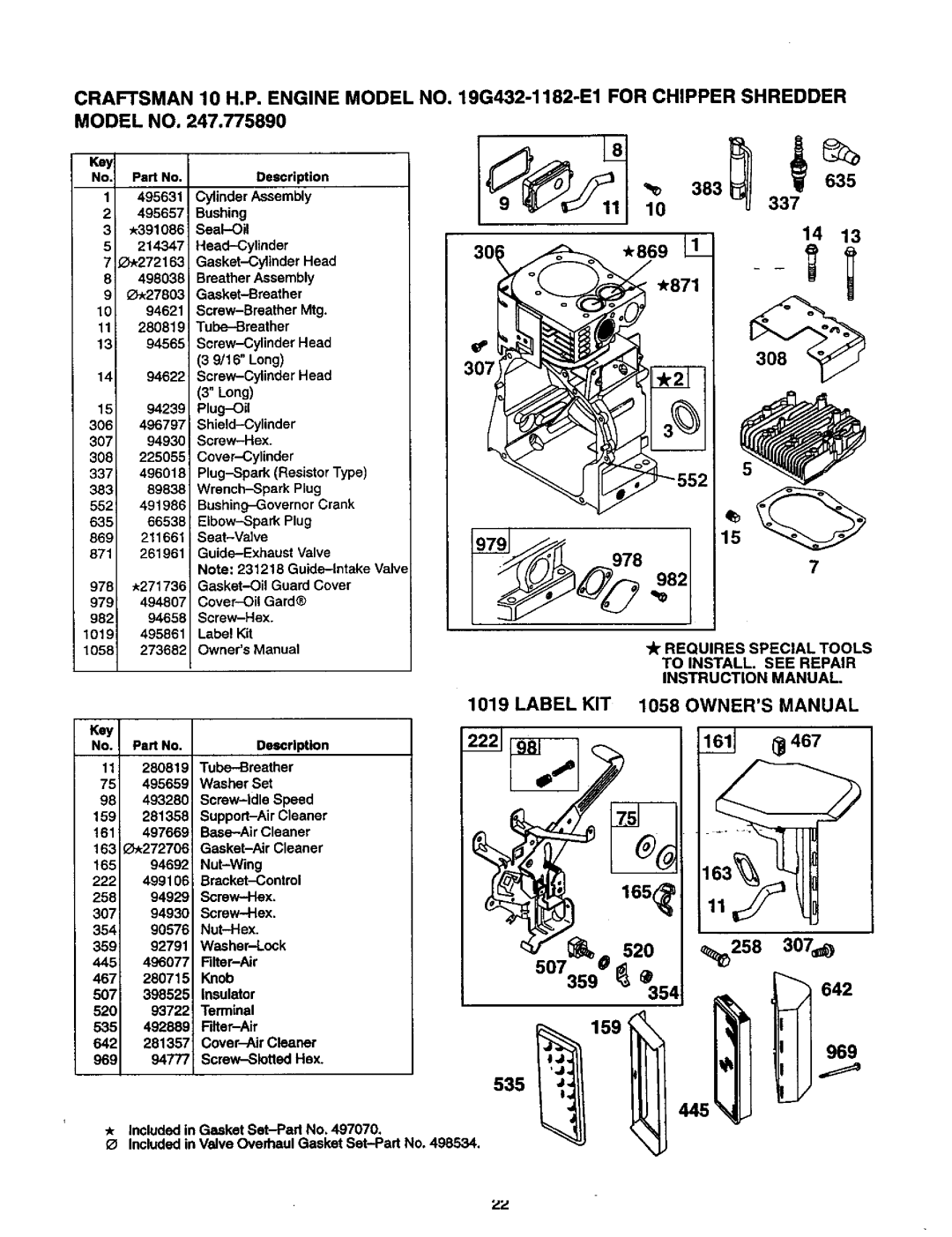 Craftsman 247.775890 manual FOR CHIPPER SHREDDER 8 