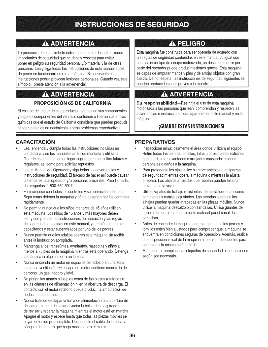 Craftsman 247.77638, 1450 Series manual CAPACITACiON, Preparativos 