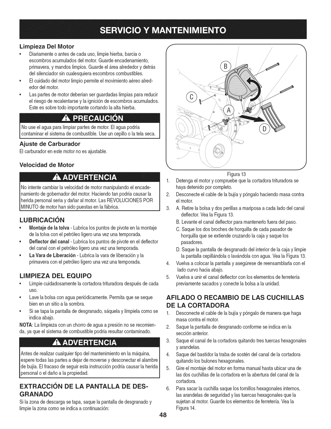 Craftsman 247.77638, 1450 Series manual LUBFIICACI6N, Limpieza DEL Equipo, Extraccion DE LA Pantalla DE DES Granado 