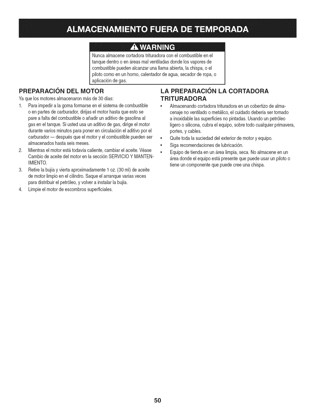 Craftsman 1450 Series, 247.77638 manual PREPARACI6N DEL Motor, LA Preparacion LA Cortadora Trituradora 