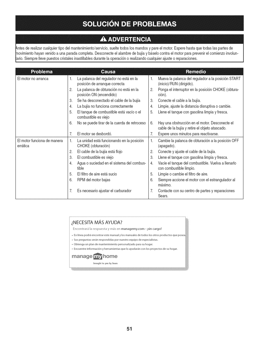 Craftsman 247.77638, 1450 Series manual Xirno, Es necesarioajustarelcarburador, Sears 