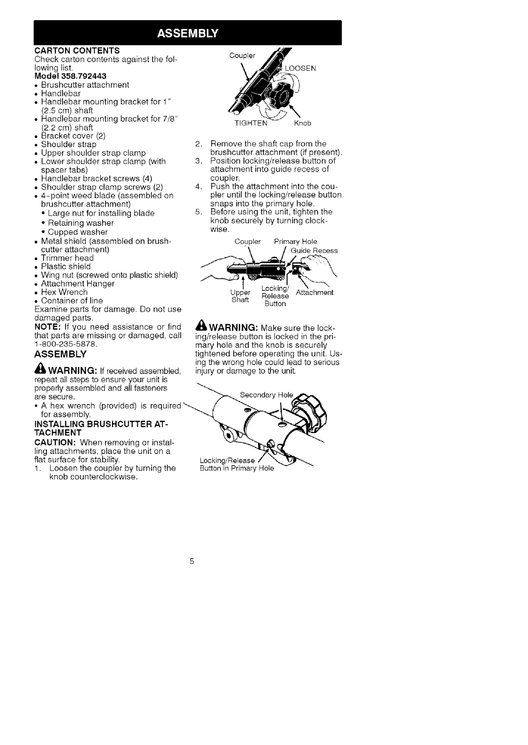 Craftsman Model358.792443 Brushcutterattachment Handlebar, 5cmshaft, Spacertabs Handlebarbracketscrews4, Damagedparts 