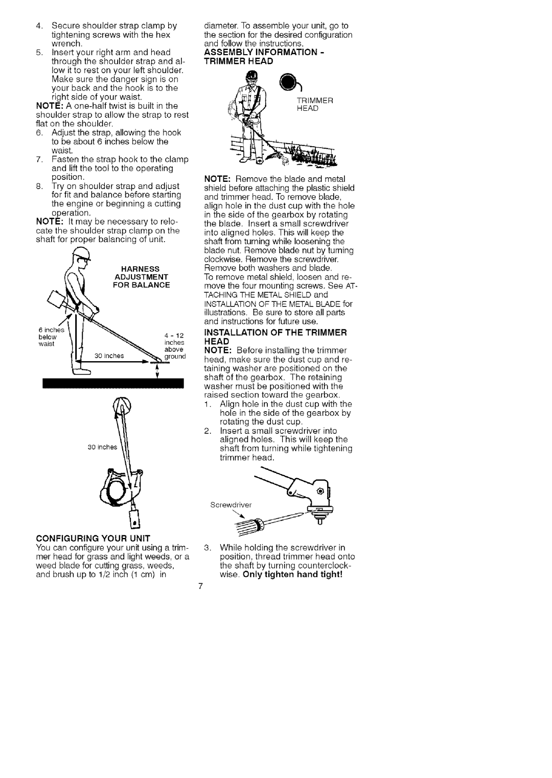 Craftsman 358.792443 manual Tobeabout6inchesbelowthe Waist, Assembly Information Trimmer Head 