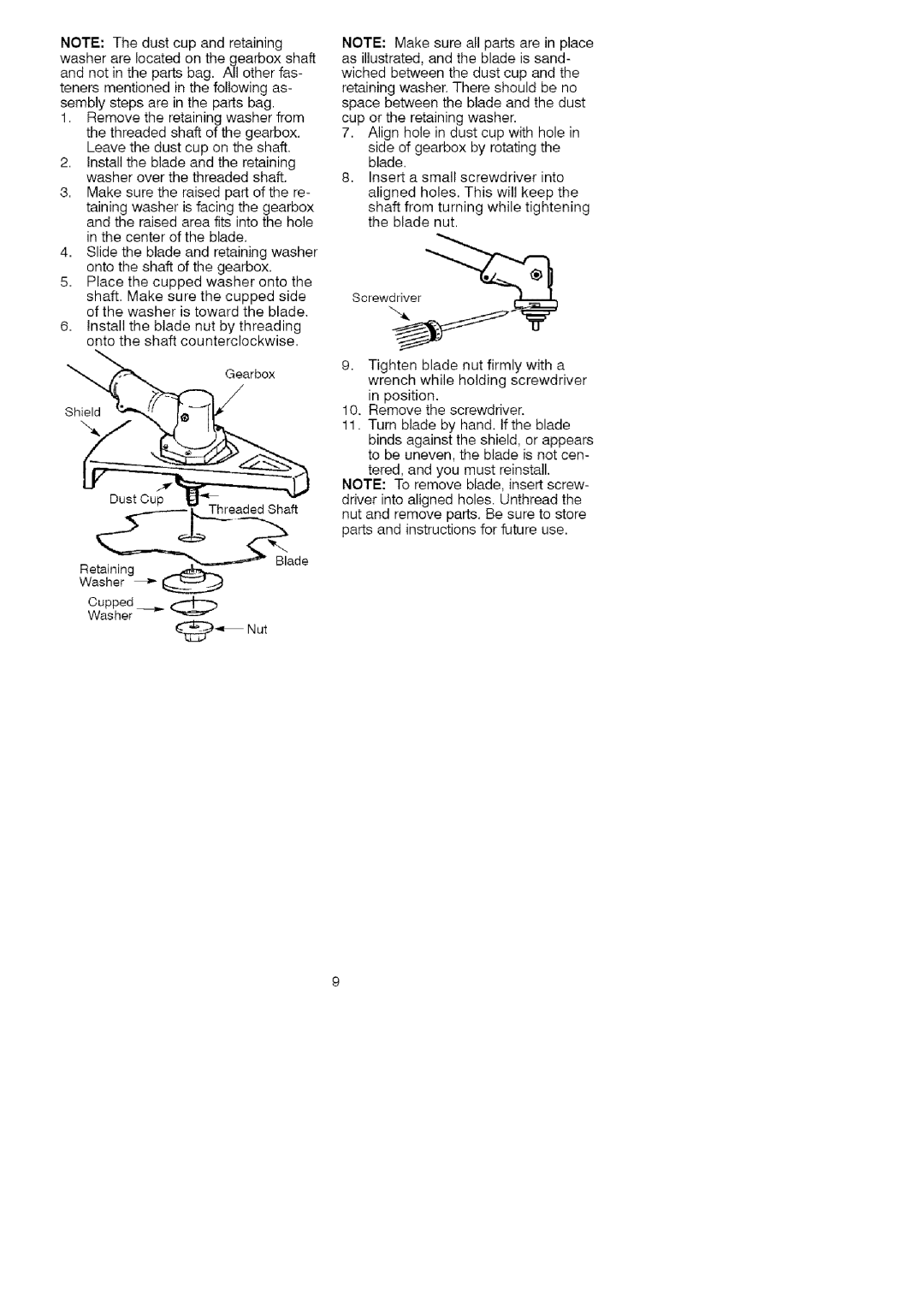 Craftsman 358.792443 manual AndnotinthepartsbagAllotherfas, Washeroverthethreadedshaft 