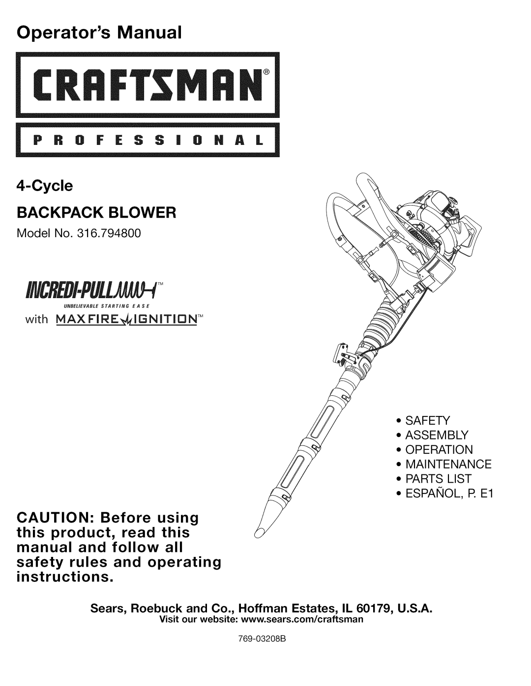 Craftsman 79480 manual Operators Manual 