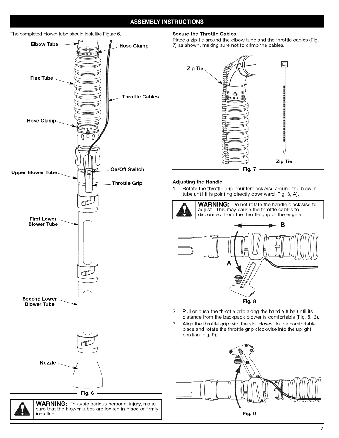 Craftsman 79480 manual Second Lower, Secure the Throttle Cables 