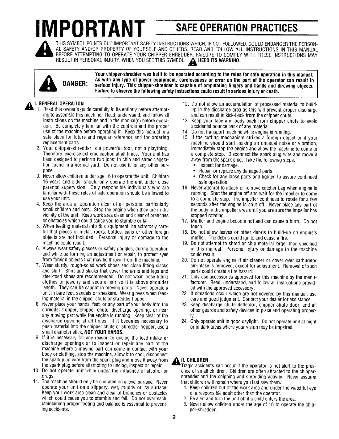 Craftsman 79585 manual IMPORrANT o 