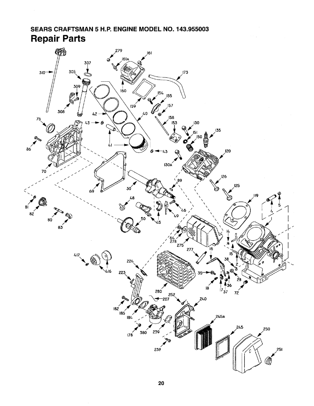 Craftsman 79585 manual Sears Craftsman 5 H.P. Engine Model no 