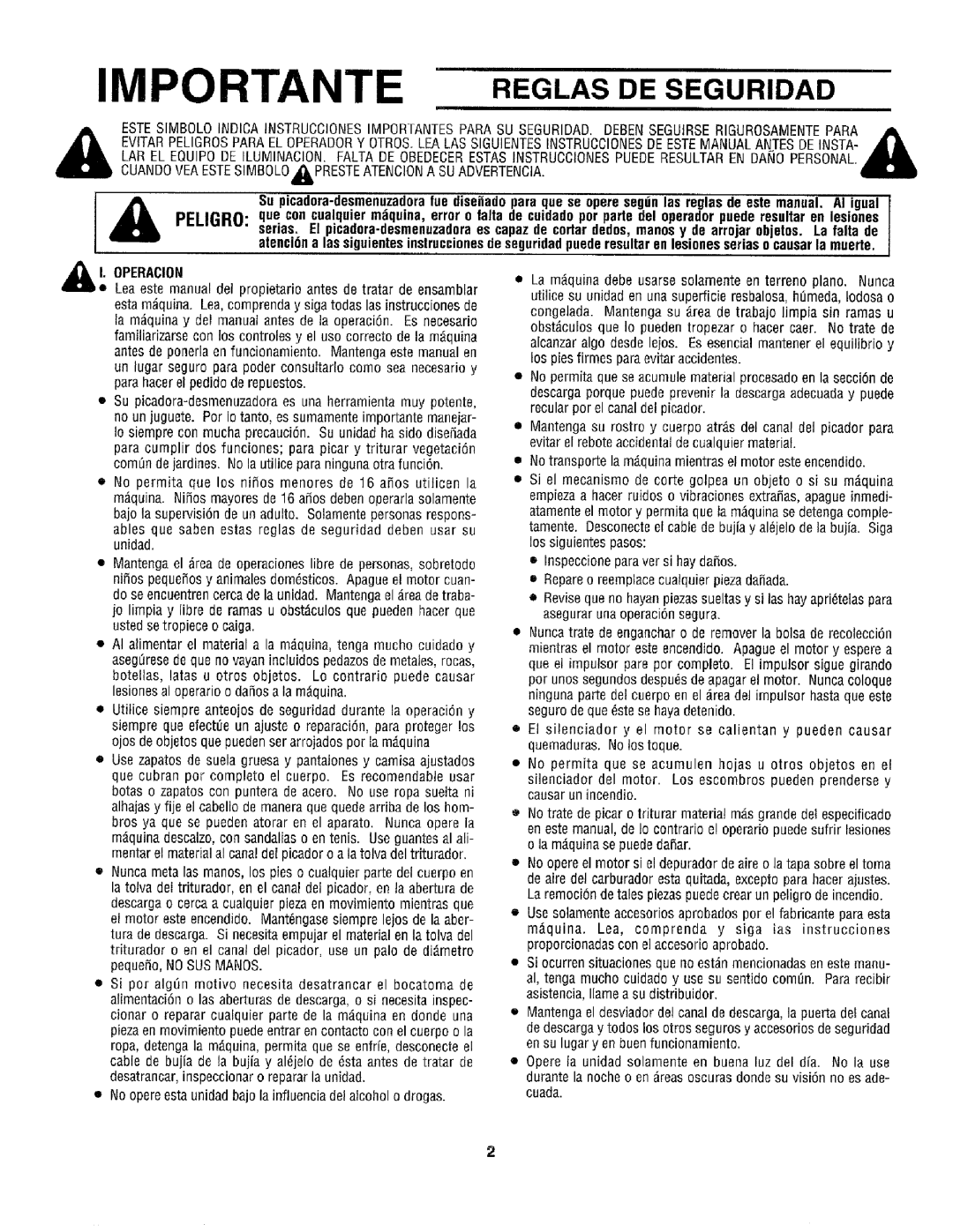 Craftsman 79585 manual Reglas DE Seguridad, 0PERACION 