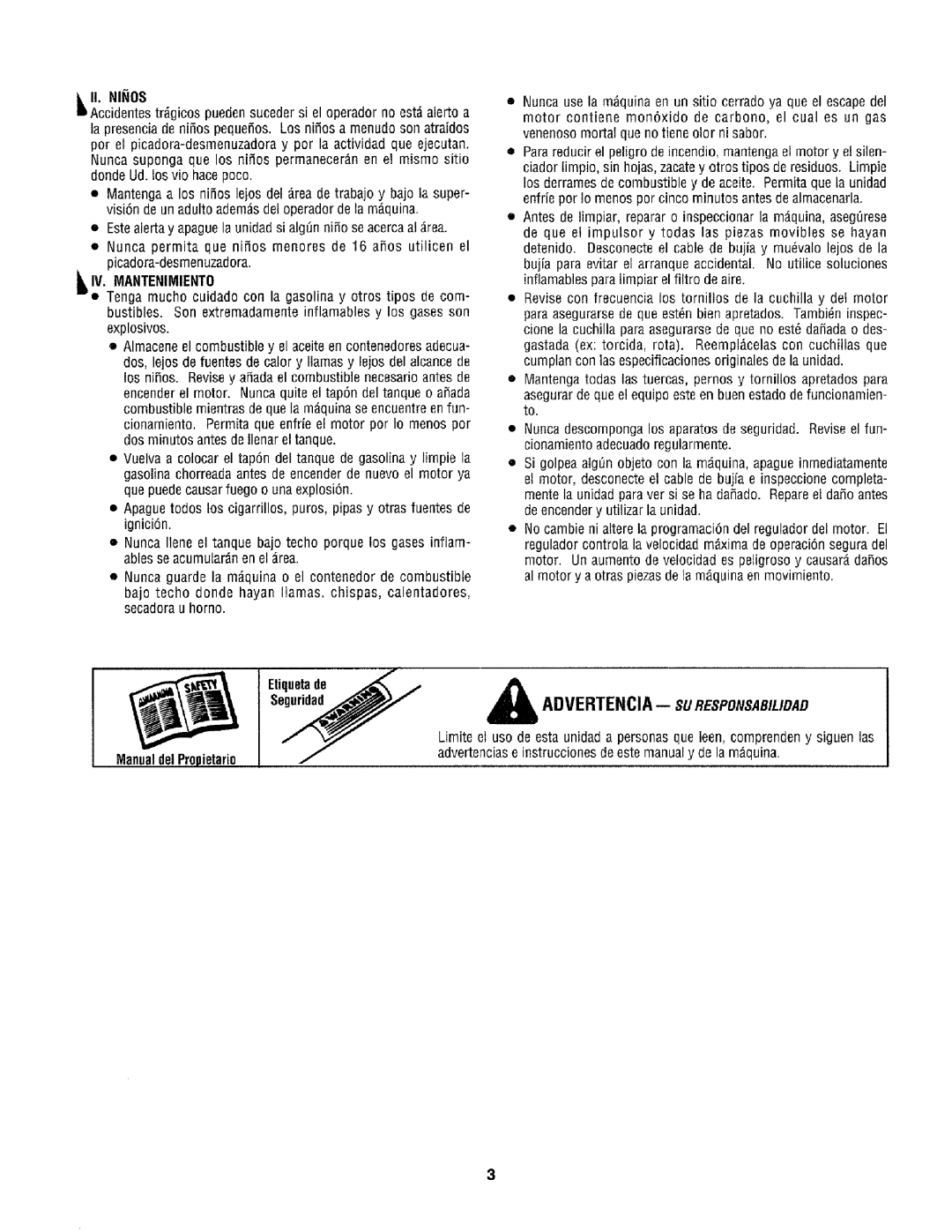 Craftsman 79585 manual Etique!ade, IV. Mantenimiento 