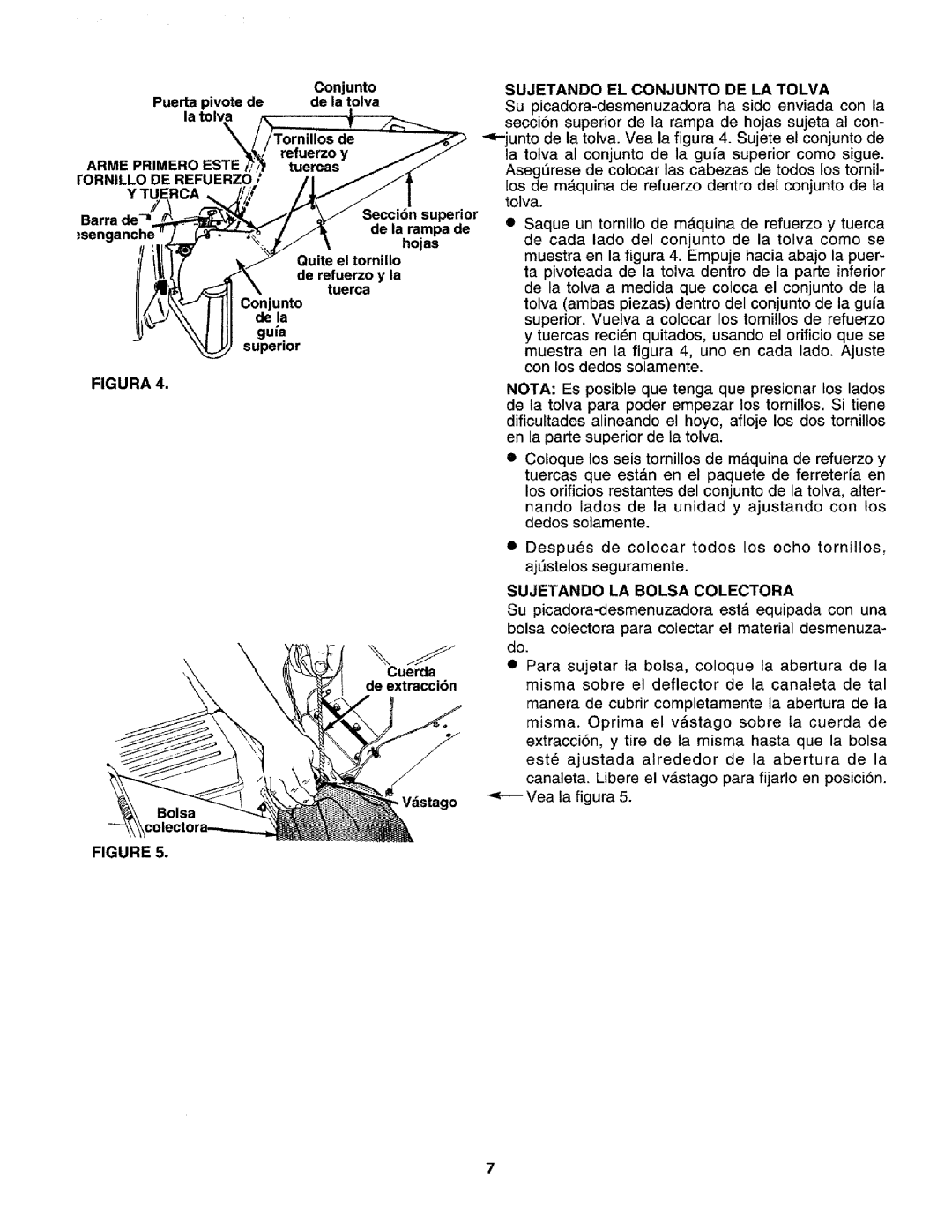 Craftsman 79585 manual Arme Primero Este, Tuerca, Sujetando LA Bolsa Colectora 