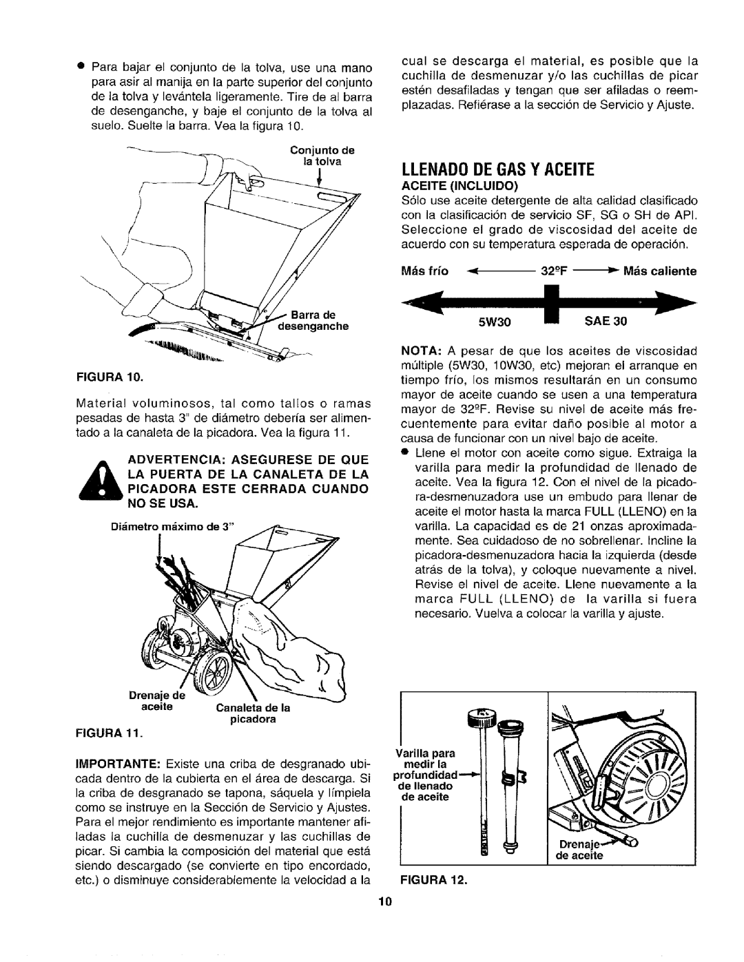 Craftsman 79585 manual Aceite Incluido, Mds frio 32-F Mds caliente, Advertenciaasegurese DE QUE, Varilla para 