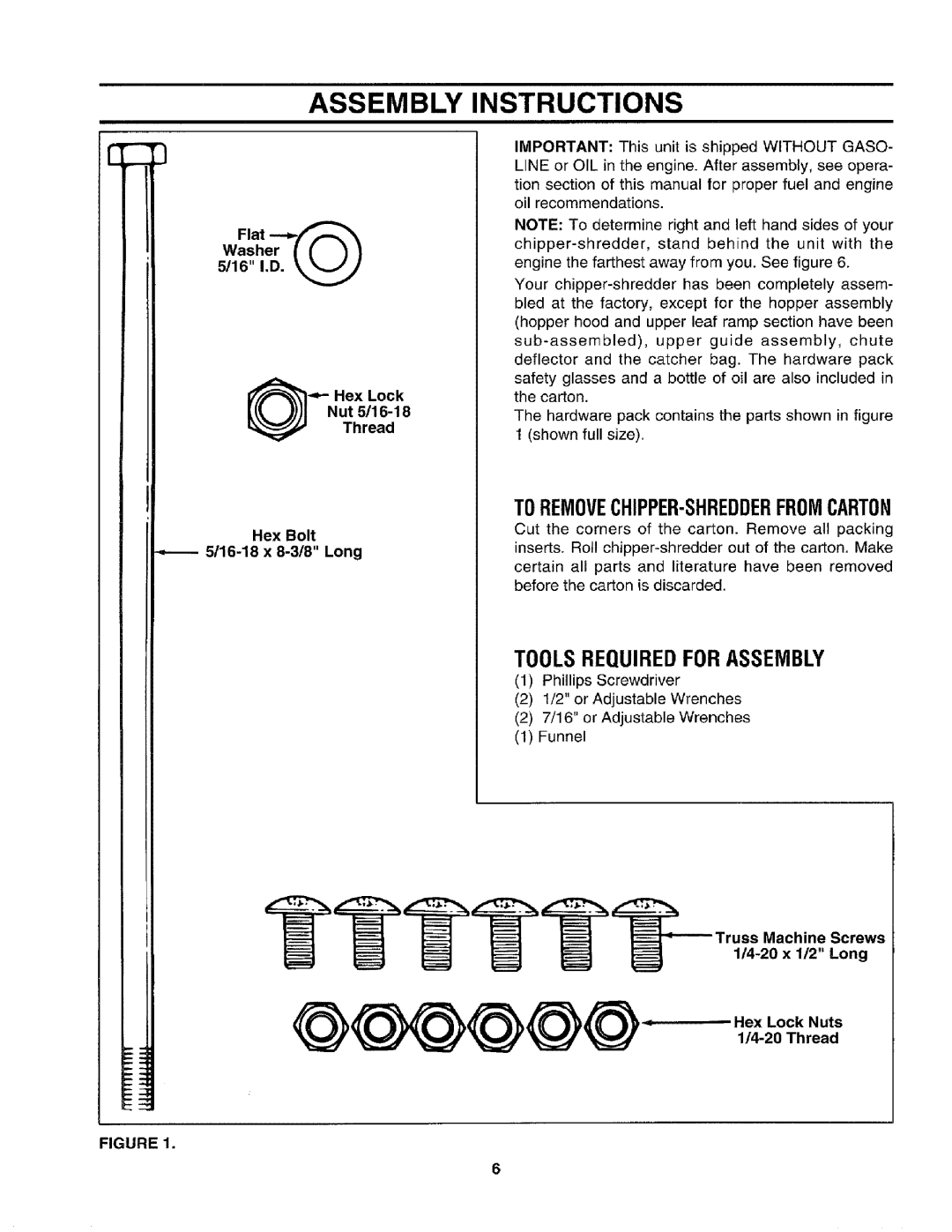 Craftsman 79585 Instructions, Tools Requiredfor Assembly, Uss Machine Screws 1/4-20 x 1/2 Long Hex Lock Nuts Thread 