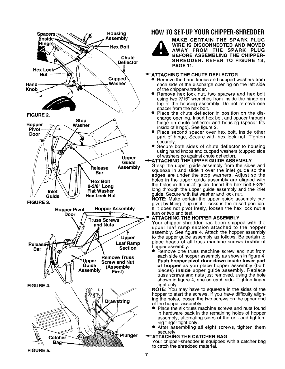 Craftsman 79585 Howto SET-UPYOUR CHIPPER-SHREDDER, Make Certain the Spark Plug Away from the Spark Plug, Hopper Assembly 