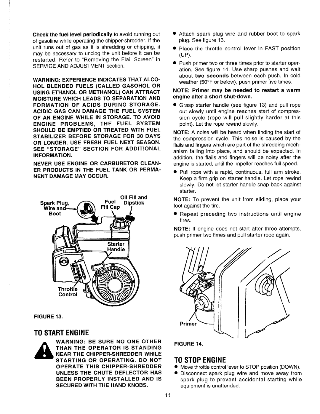 Craftsman 79585 manual To Startengine, To Stop Engine 