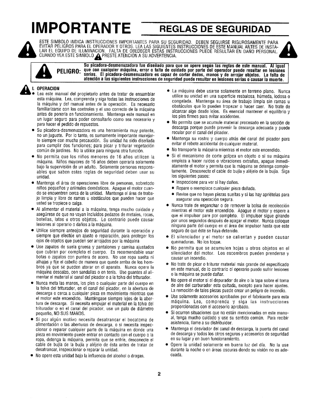 Craftsman 79585 manual Importante, Reglas De Seguridad 