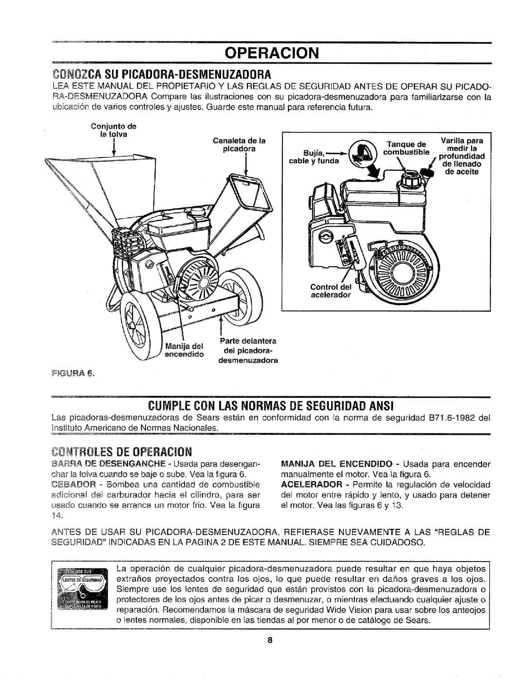 Craftsman 79585 manual Operacion, Oonozcasu Picadora-Desmenuzadora, CUiYIPLECON LAS NORMAS BE SEGURIDADANSI 