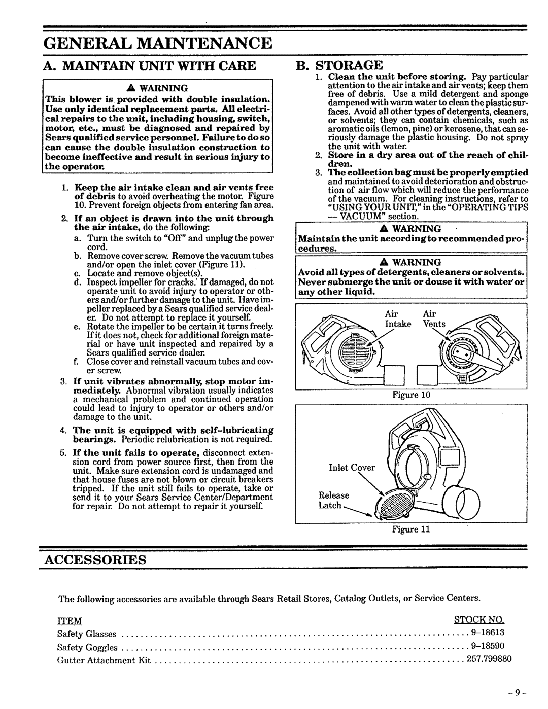 Craftsman 257.796362 manual General Maintenance, WAB2ING, Self-lubricating 