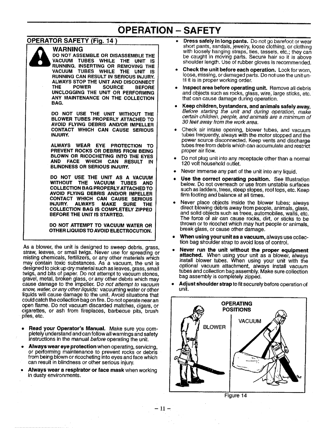 Craftsman 358.798340 manual Operation, Safety 