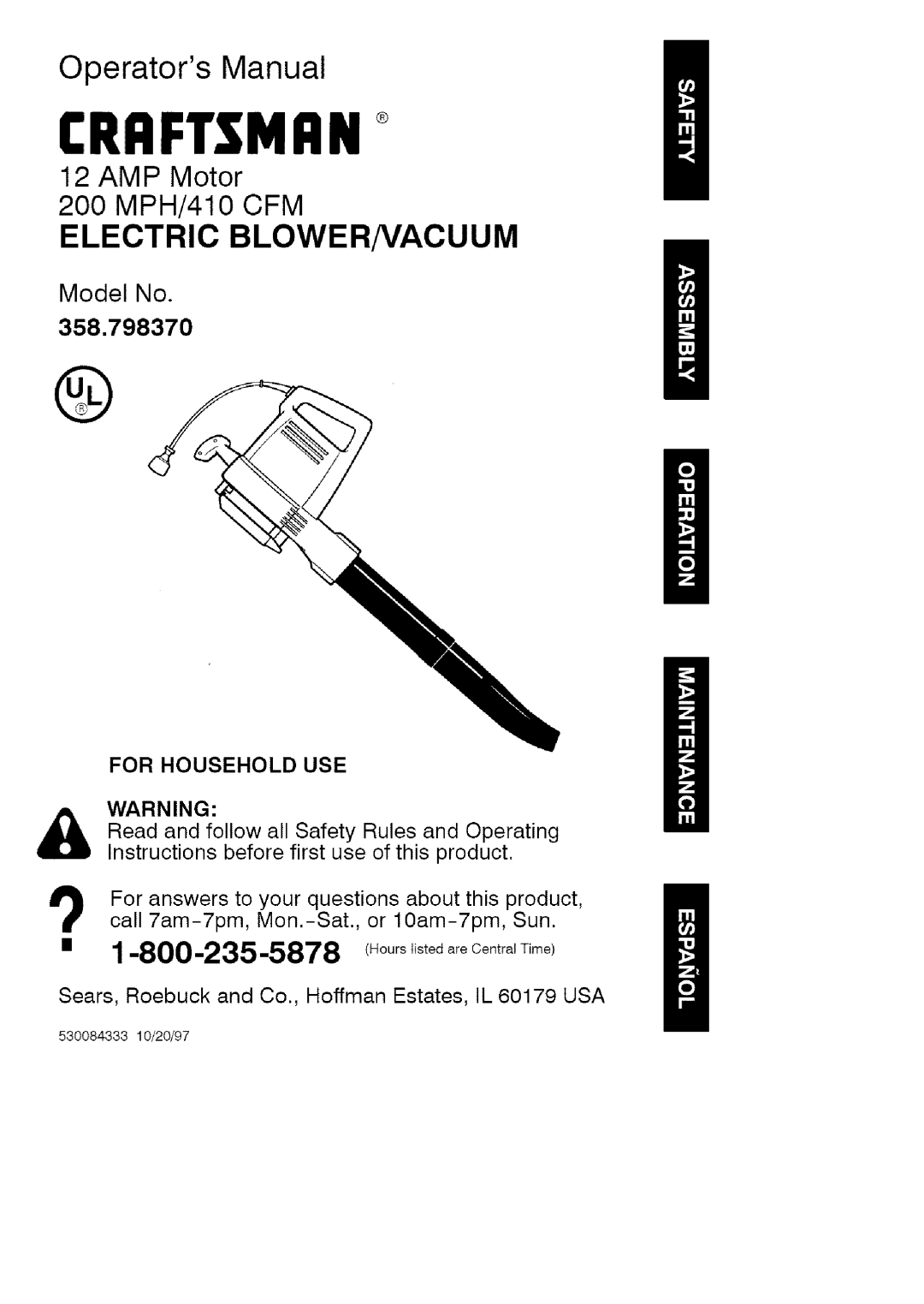 Craftsman 358.798370 manual Craftsman+ 