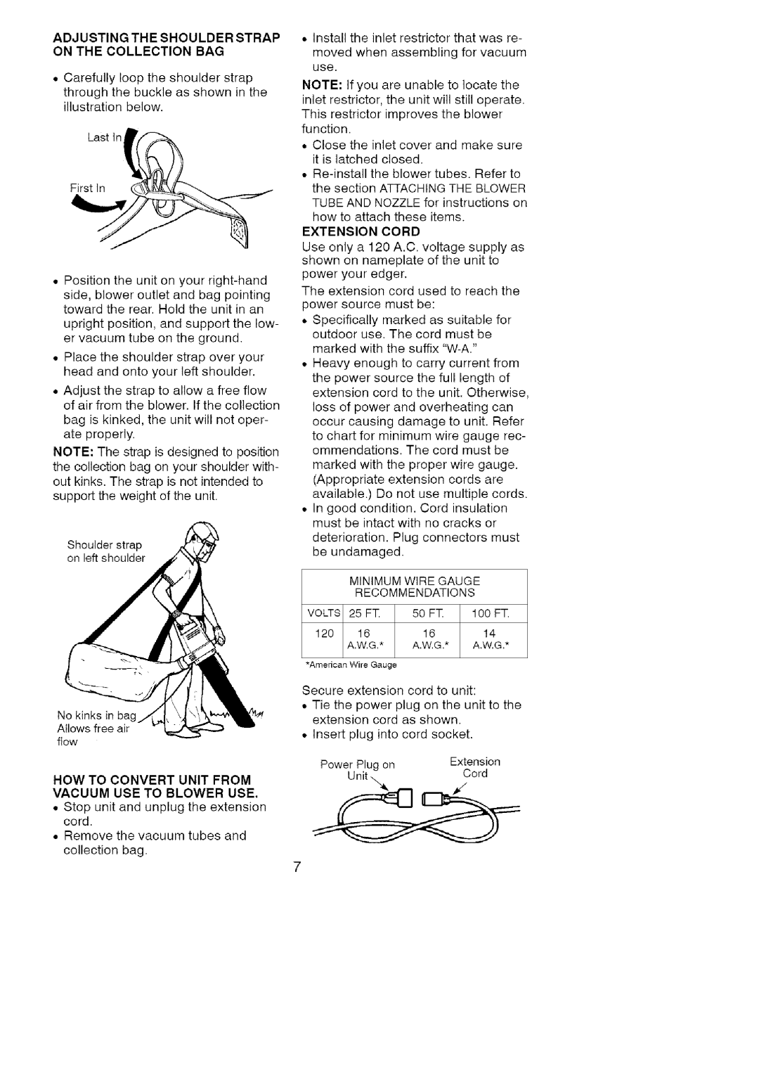 Craftsman 358.798370 HOW to Convert Unit from Vacuum USE to Blower USE, Adjusting the Shoulder Strap On the Collection BAG 