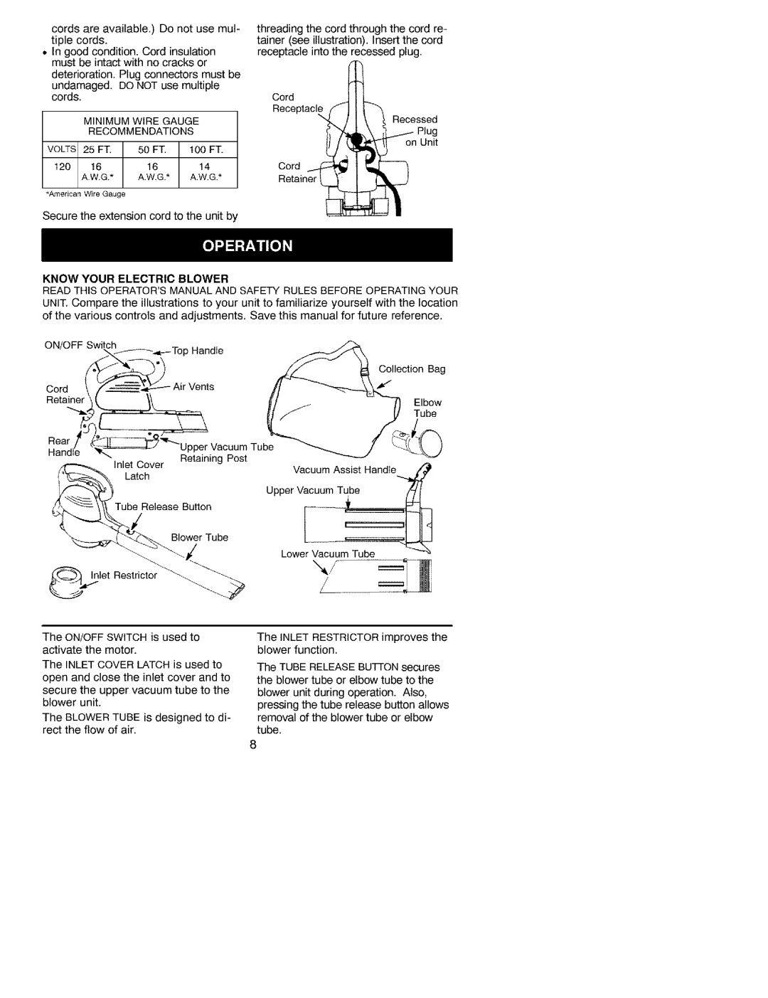 Craftsman 79939 manual Know Your Electric Blower 