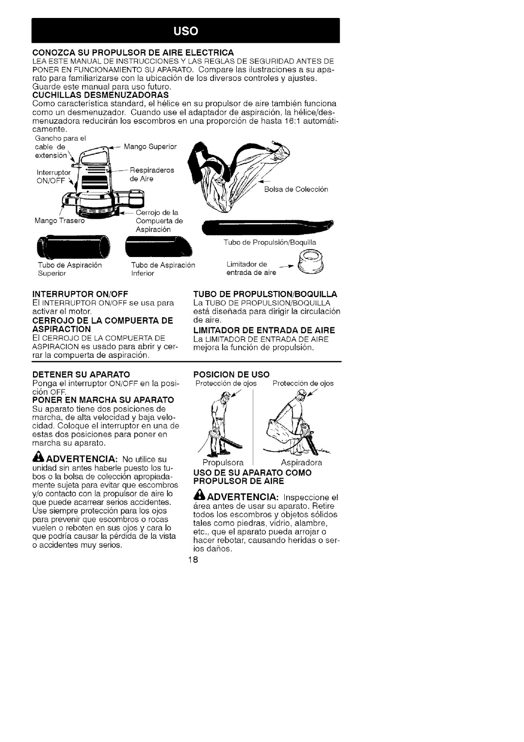 Craftsman 79943 Conozca SU Propulsor DE Aire Electrica, Cuchillas Desmenuzadoras, Cerrojo DE LA Compuerta DE Aspiraction 