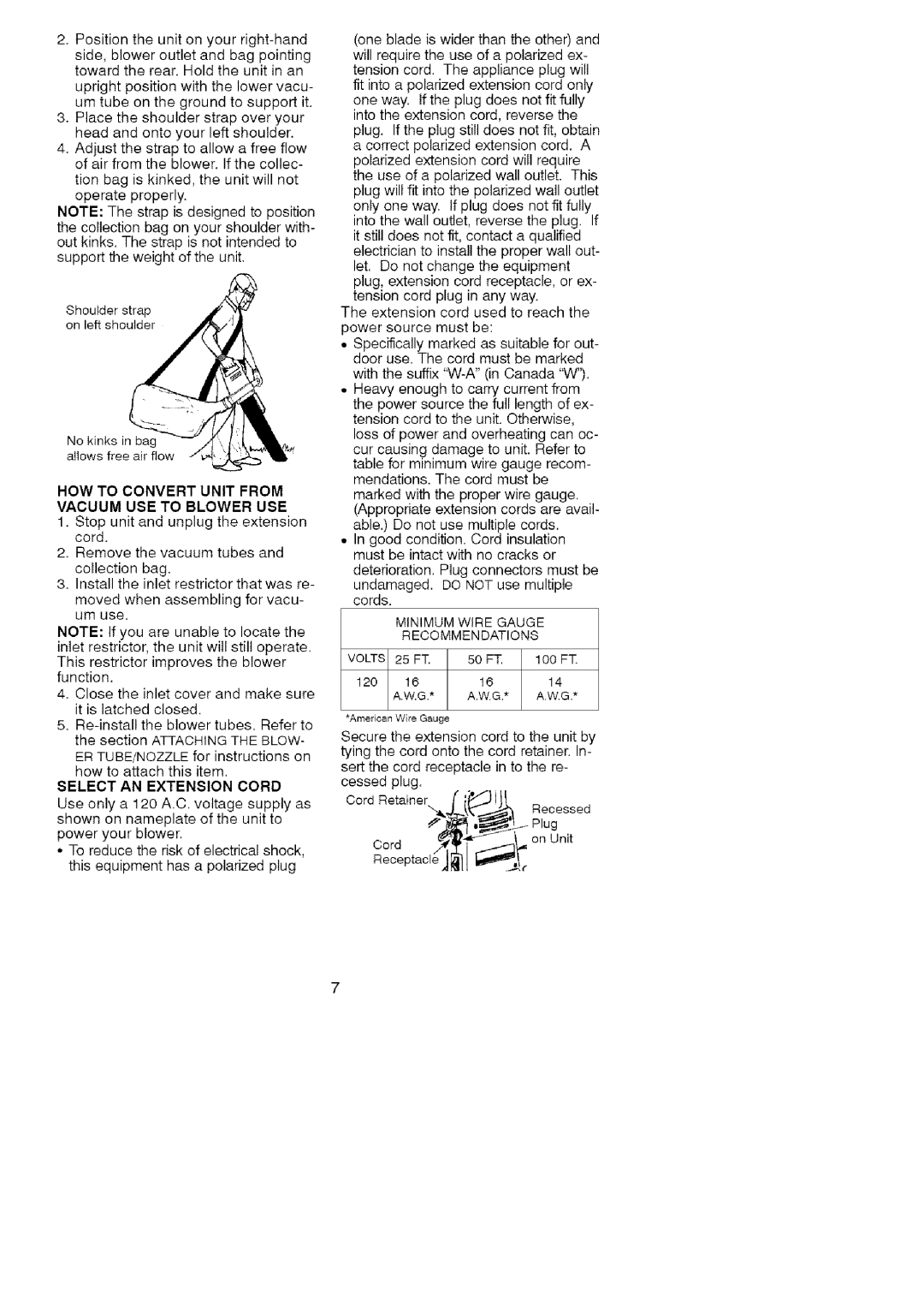 Craftsman 358.799430 manual Adjustthestraptoallowfreeflow, Tionbagiskinked,theunitwillnot, Operateproperly 