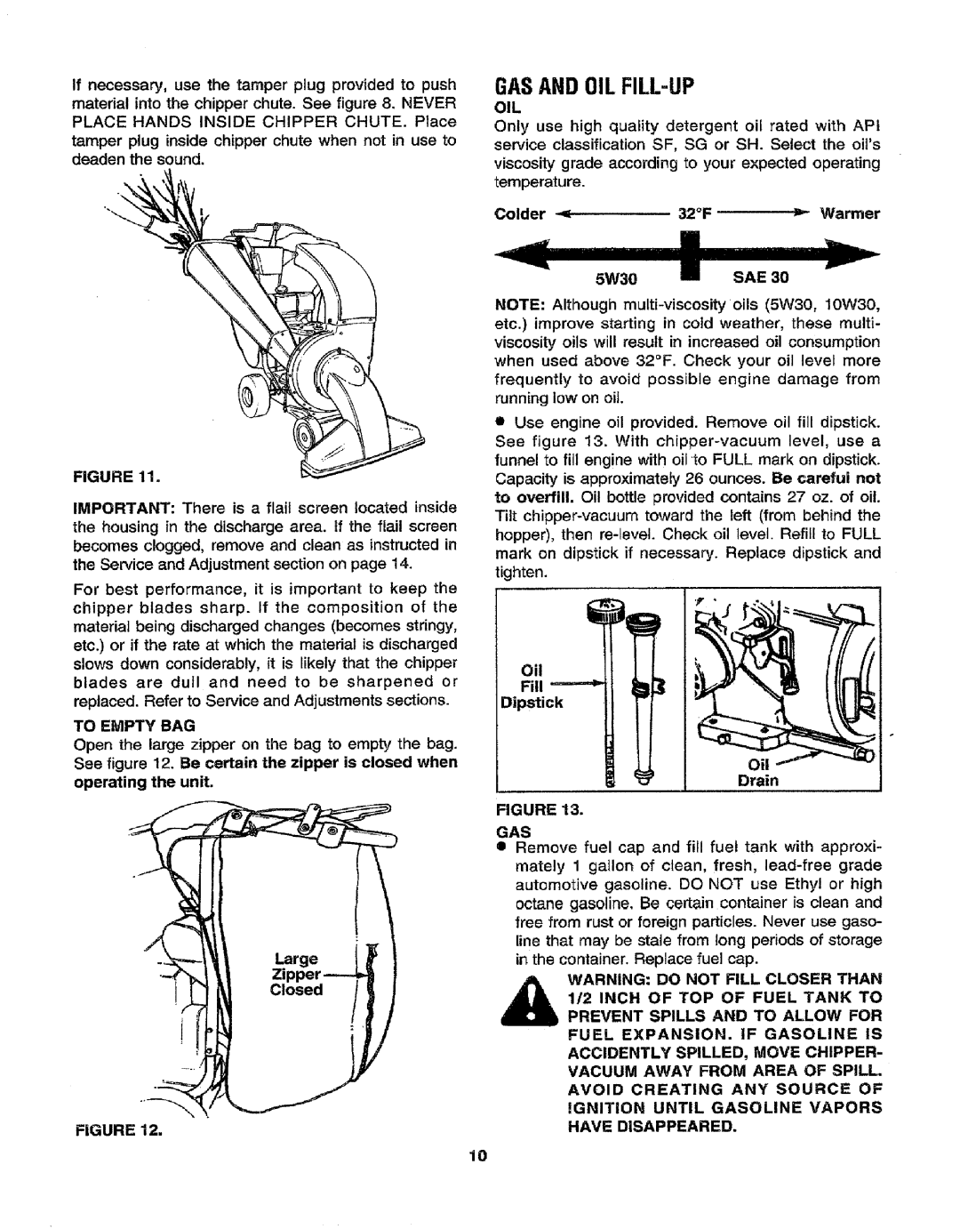 Craftsman 79964 manual Gasand OIL FILL-UP, To Empty BAG, Oil 