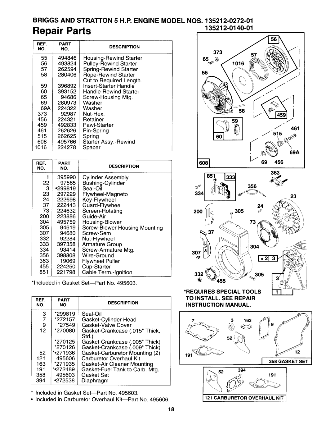 Craftsman 247.799891, 247.799892, 247.799890 manual 135212-0140-01, 373 461 