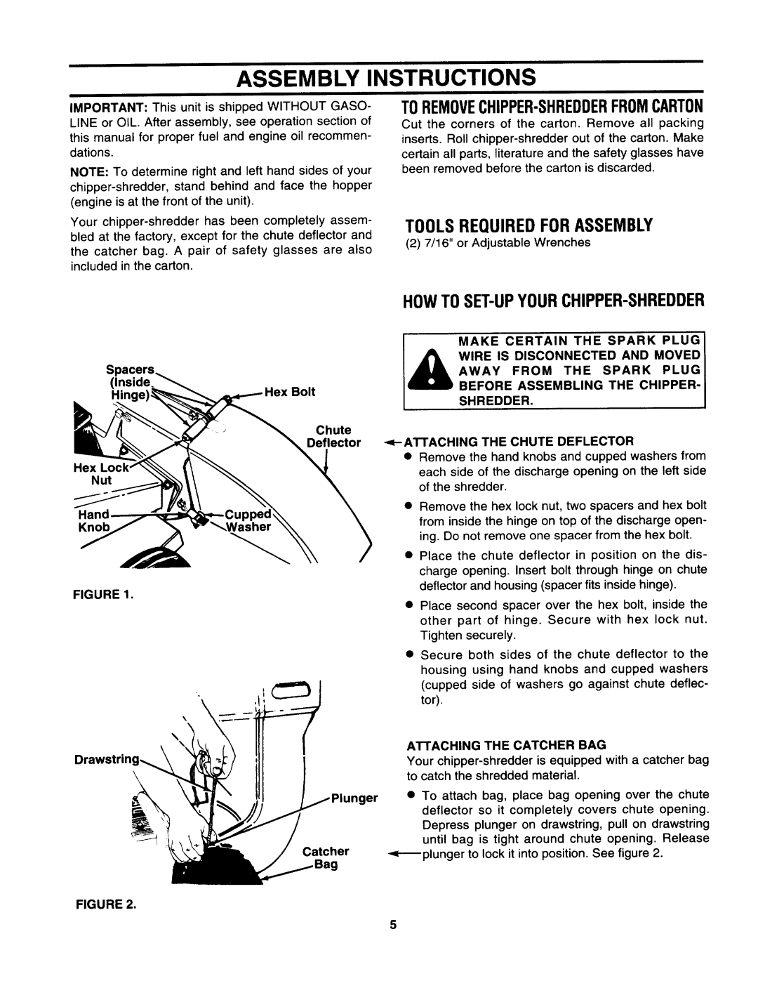 Craftsman 247.799892, 247.799891 Assembly Instructions, Toremovechipper-Shredderfromcarton, Tools Required for Assembly 