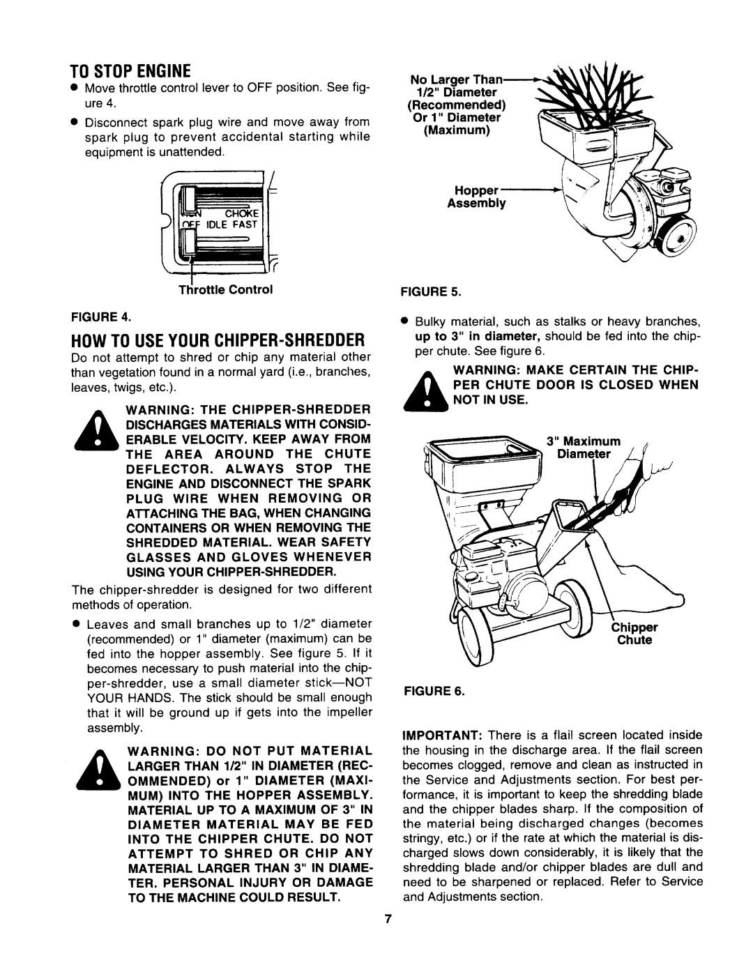 Craftsman 247.799890, 247.799892, 247.799891 manual To Stop Engine, HOW to USE Your CHIPPER-SHREDDER, No Larger 1/2 Diameter 